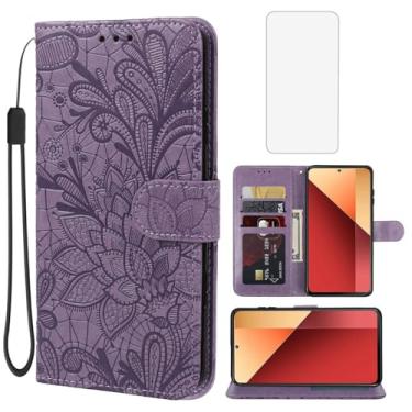 Imagem de Gufuwo Capa para Redmi Note 13 Pro 4G, capa carteira Poco M6 Pro 4G com protetor de tela de vidro temperado, flor couro PU flip porta-cartão de crédito capa de telefone para Xiaomi Redmi Note 13 Pro