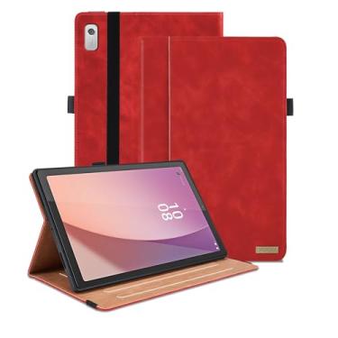 Imagem de Capa para Lenovo Tab M9 22.9 cm 2023 (TB-310FU) / Nook 22.9 cm Lenovo Tablet 2024, capa inteligente de visualização em vários ângulos com bolso, capa flip flip de couro PU empresarial - vermelha