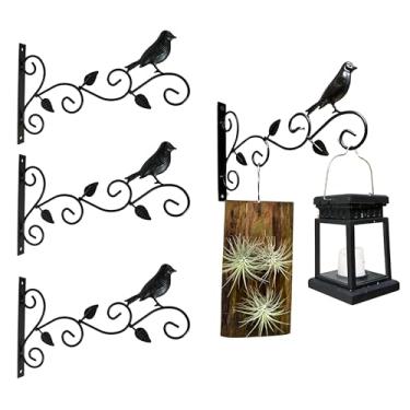 Imagem de LaLaGreen Suportes para pendurar ao ar livre (pacote com 4, 30 cm) Suporte de parede de metal preto para alimentador de pássaros, cestas de flores penduradas, lanternas decorativas, sinos de vento,
