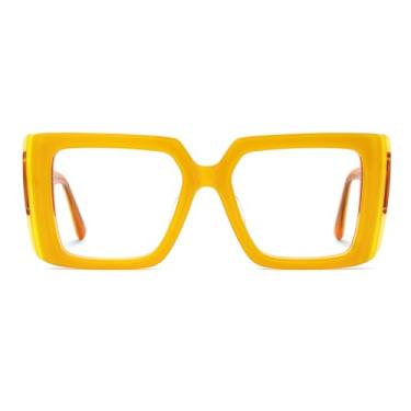 Imagem de Zeelool Armação retangular de óculos para mulheres e homens, óculos com lentes transparentes sem prescrição médica e dobradiça de mola ZJGA838378, Amarelo