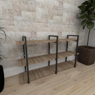 Imagem de Mini estante industrial para sala aço cor preto mdf 30 cm cor amadeira