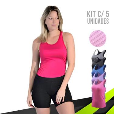 Imagem de KIT c/ 5 REGATAS DRY FIT FEMININA Camiseta Blusinha Tecido Furadinho A