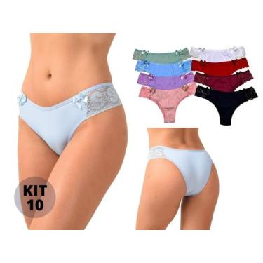 Imagem de Kit 10 Calcinhas Tangas Vip Lingerie em Microfibra com Renda, Cores di