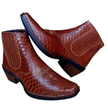 Imagem de Bota Country Texana Casual Social Botina Couro Nobuck Solado Borracha 