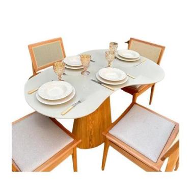 Imagem de Mesa de jantar cone orgânica beca 140x90cm madeira freijó e offwhite -
