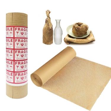 Imagem de Ufriandz Kit de embalagem de prato móvel, manga protetora de placa, suprimentos de embalagem para pratos, rolo de papel de embrulho de favo de mel de 15 polegadas * 300 pés, material de tran