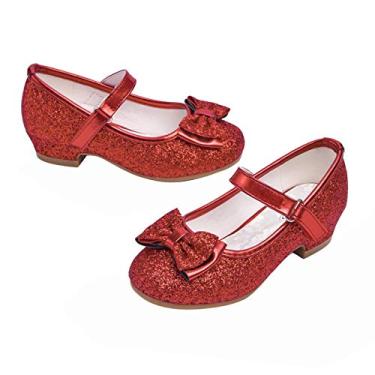 Imagem de STELLE Girls Mary Jane Glitter Shoes Low Heel Princess Flower Wedding Party Dress Pump Shoes for Kids Toddler