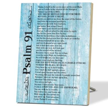 Imagem de Salmo 91 Sinais de parede inspiradores para decoração de parede religiosa, decoração de mesa de madeira para decoração de mesa cristã, arte de parede rústica para sala de oração, decoração de quarto