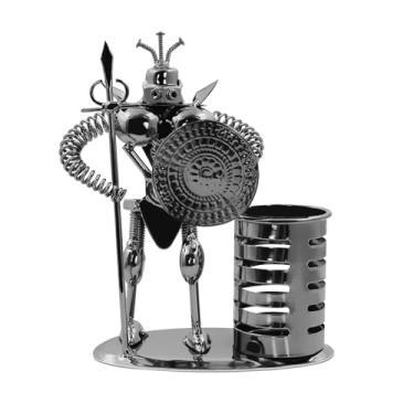 Imagem de Estátua criativa de soldado, suporte de caneta, arte de ferro, guerreiro com lança e escudo, escultura, porta-lápis, caneta, recipiente, ornamentos, estatueta de mesa, para decoração de casa, presente