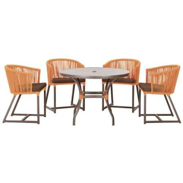 Imagem de Mesa com 4 Cadeiras de Jantar Roma 100cm e Noronha em Aluminío Marrom 