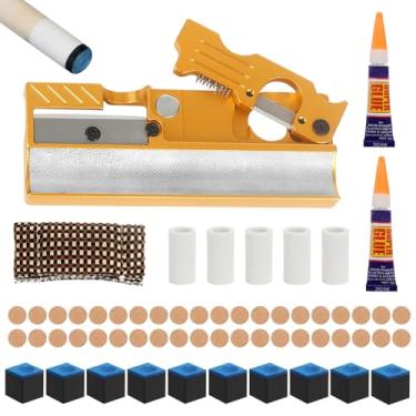 Imagem de Vefungyan Kit de substituição de pontas de taco de piscina: Ferramenta de reparo de ponta de taco de bilhar 11 em 1 de alumínio com 40 peças de pontas de taco 10 giz para substituição