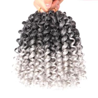 Imagem de Boho Jamaican Bounce Crochet Hair-4 pacotes de 20 cm Jumpy Wand Curl Crochet Hair para mulheres negras (Boho 20 cm (pacote com 4), T1B-Cinza)