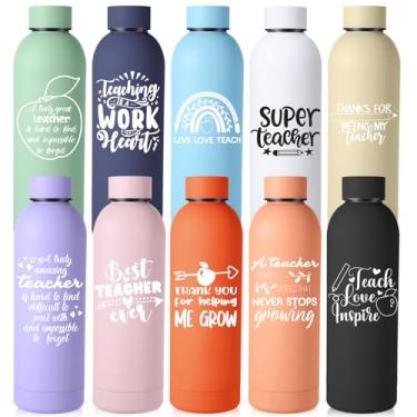 Imagem de Teenyyou Conjunto de 10 peças de presentes de agradecimento ao professor, presentes de agradecimento, de estudante, garrafa de água de aço inoxidável fosco de 500 ml, garrafa inspiradora com caixa