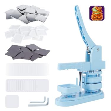 Imagem de MK.Bear Máquina de fazer botões de ímã de geladeira 50 mm/1,97 polegadas, máquina de fazer pinos em forma quadrada para ímã de geladeira, máquina de pressionar botão quadrado faça você mesmo com 100