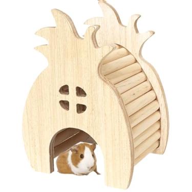 Imagem de Casa esconderijo de madeira para hamster, madeira natural, ratos para animais de estimação, escalada, cabana de brincar, quarto de refúgio para pequenos porcos-espinhos, habitat de chinchila,