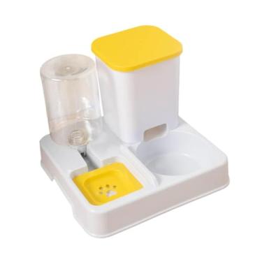 Imagem de WeiLaiKeQi Dispositivo de alimentação removível automático Pet Removable Base estável Base estável Tigela dupla 2 em 1 alimentador e dispensador de água para, Amarelo Branco