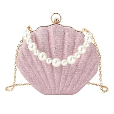 Imagem de ZLM BAG US Bolsa de mão com glitter Seashell para noite mini bolsa transversal de couro PU bolsa de ombro pérola, Y - rosa, One Size