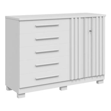 Imagem de Cômoda Sapateira Croácia 2 Portas Ripada Com Chave 5 Gavetas 100% MDF – Linhamobília