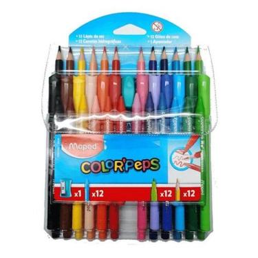 Imagem de Kit color peps giz de cera lapis de cor hidrocor e apontador - MAPED