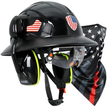 Imagem de PerldVerge Capacetes De Aba Completa, Aprovados Pela Osha, Com Viseira E Proteção Auricular - Capacete Rígido Preto Ventilado Protetor Pescoço Auditiva, Segurança Tira Queixo Para Homens