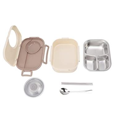 Imagem de Lancheira térmica de aço inoxidável para crianças com design de compartimento 1450 ml grande capacidade azul claro material seguro selo à prova de vazamento compartimentos removíveis formato de câmera