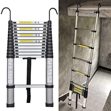 Imagem de Escada telescópica de 8m 7m 6m 5m 4m 2m com ganchos de telhado para trailer de escadas de telhado de sótão trailer, escadas de extensão telescópicas altas de alumínio, cargas resistentes 150 kg