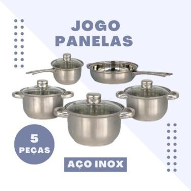 Imagem de Conjunto Panelas Inox 5 Peças Com Tampa de Vidro Jogo Completo Para Co