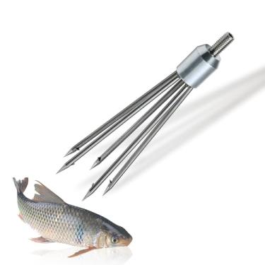 Imagem de Dutiplus Arpão de pesca grande de aço inoxidável com barra de 1 a 11 pinos, gancho para garfo de pesca com parafuso de 8 mm para pegar toupeira grande sapo-touro (5 garfos prateados)
