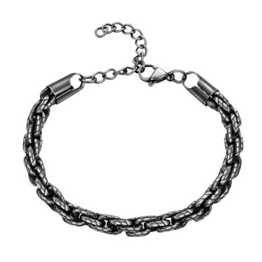 Imagem de Pulseiras de corrente de elos bizantinos de aço inoxidável - Pulseira masculina vintage de elos grossos, elegante e clássica para pai, vovô e marido, One Size, Metal, Sem Pedra Preciosa