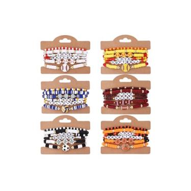 Imagem de Cooluckday 36 peças de pulseiras esportivas de lembrancinhas de festa a granel para mulheres, futebol, basquete, beisebol, vôlei, softball, rúgbi, miçangas, pulseiras ajustáveis, inspiradoras, tema