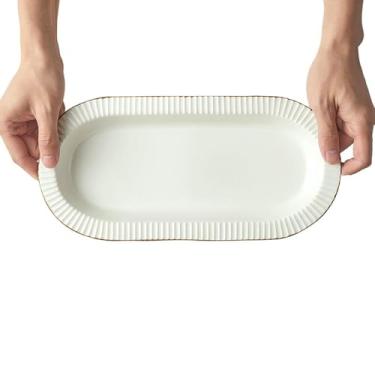 Imagem de Pratos e pratos redondos esmaltados, utensílios de mesa simples e texturizados para uso doméstico - prato de peixe de 30 cm - branco pérola