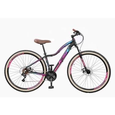 Imagem de Bicicleta MTB Aro 29 com 24 Marchas – Quadro e Componentes em Alumínio, Freio a Disco Mecânico, Suspensão 80mm, Transmissão 3x8,15,Preto Rosa Azul