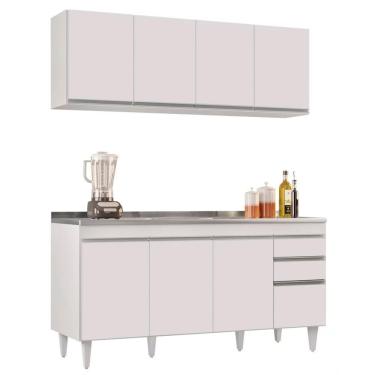 Imagem de Armário Aéreo Nevada E Balcão Gabinete Com Pia 160cm Arkansas Branco - Lumil