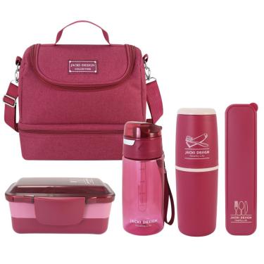 Imagem de Kit De Bolsa Térmica 2 Compartimentos, Marmita E Garrafa, Porta Talher E Porta Escova Vinho