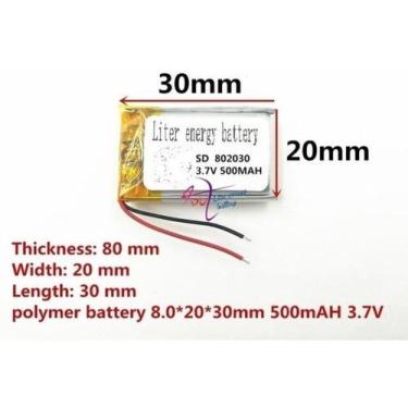 Imagem de Bateria 3.7v 500 Mah 8mm X20mm X30mm 2 Fios 802030 - bgb