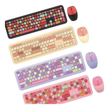 Imagem de Combo de teclado e mouse sem fio, teclado redondo retrô tamanho completo e mouse sem fio, receptor USB de 2,4 GHz, Plug and Play, compatível com PC, laptop, desktop, computador