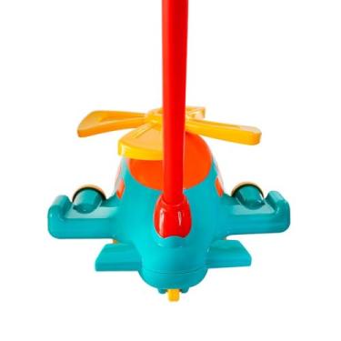Imagem de Avião de Brinquedo Infantil com Hélice, Empurrar e Puxar, Turquesa e Laranja