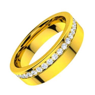 Imagem de Aliança Branhada Ouro 18k Pedras Zirconia 6mm Tungstenio Casamento Côn