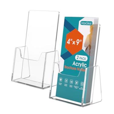 Imagem de MaxGear Porta-folhetos, pacote com 2, suporte acrílico de 10 cm de largura, porta-panfletos, porta-cartões, bancada/organizador de mesa para três dobras, livreto, literatura, revista