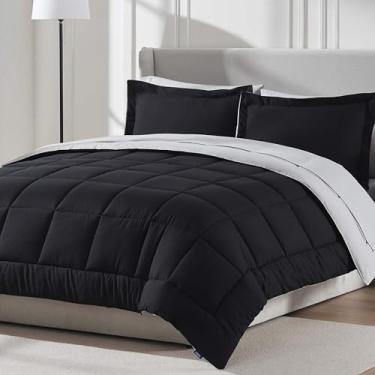 Imagem de Nestl Conjunto de edredom King de 9 peças – Cama preta reversível em uma bolsa – Conjunto completo de cama king size com lençóis, travesseiros alternativos de plumas, fronhas e fronhas