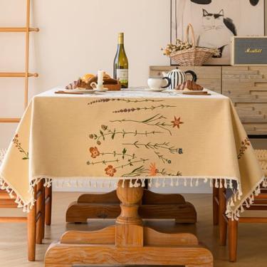 Imagem de KAIJIE Toalha de mesa de algodão francês, bordada, borla, vintage, toalha de mesa de jantar para cozinha, pano de jantar, para mesas retangulares de mesa de chá, 100 x 160 cm