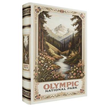 Imagem de XIAOAIKA Caixa de livro decorativa de madeira – caixas de livros falsas vintage com design de parque nacional, armazenamento secreto com fecho magnético, capa de couro, perfeita para estante de livros