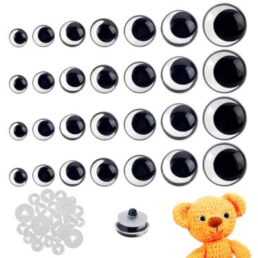 Imagem de AHANDMAKER 42 peças 7 estilos de olhos de segurança de plástico com arruelas 12/14/16/18/20/23/28 mm 3D lua artesanato olhos para artesanato Amigurumi fantoche de pelúcia bichos de pelúcia, preto