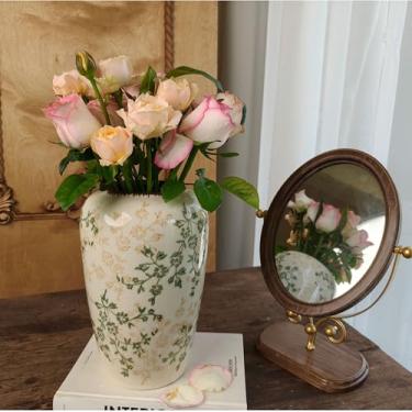 Imagem de Vaso de cerâmica rústico retrô Crackle Glaze Floral Vasos Vintage Jarro de fazenda vasos decorativos para decoração de casa 22 cm de altura QG22