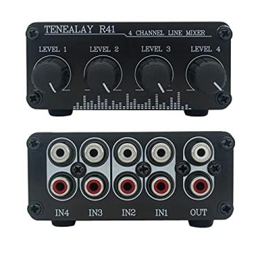 Imagem de TENEALAY Mixer De Áudio Rca 4 Canais, Caixa Controle Níveis Linha Estéreo, Mini Passiva R41