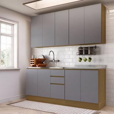 Imagem de Cozinha Compacta 4 Pçs Tampo 200cm Slim Luciane Móveis Freijó/cinza Puro