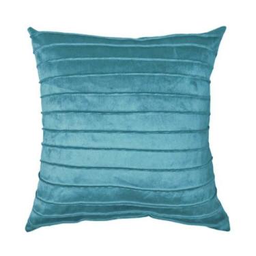 Imagem de Capa para Almofada Drapeada Line em Veludo Quadrada 50x50 Azul Turques