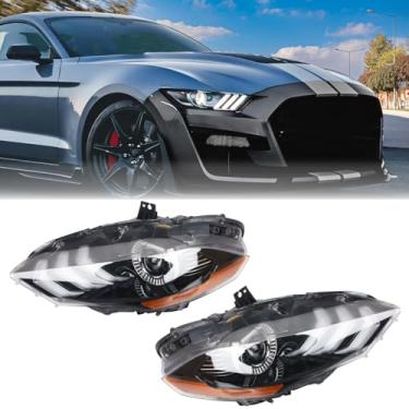 Imagem de KAKABAS Farol com refletor âmbar estilo OEM, conjunto de farol de projetor Mustang de LED, compatível com Ford Mustang 2015 2016 2017 montagem de farol (modelo HID/Xenon)