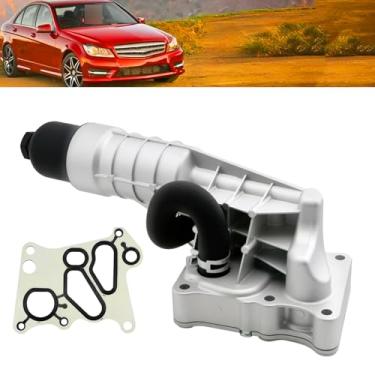 Imagem de Conjunto de tampa de filtro de óleo de alumínio compatível com Mercedes-Benz W204 Series C250 2012-2015 Coupe, R172 Series SLK250 2012-2015 conversível, 1,8L, tampa do invólucro do filtro de óleo