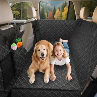 Imagem de Capa de assento de carro para cães para banco traseiro com bolsa de armazenamento - Capa rígida para assento traseiro para cães com 2 cintos de segurança para cães - Extensor de assento traseiro